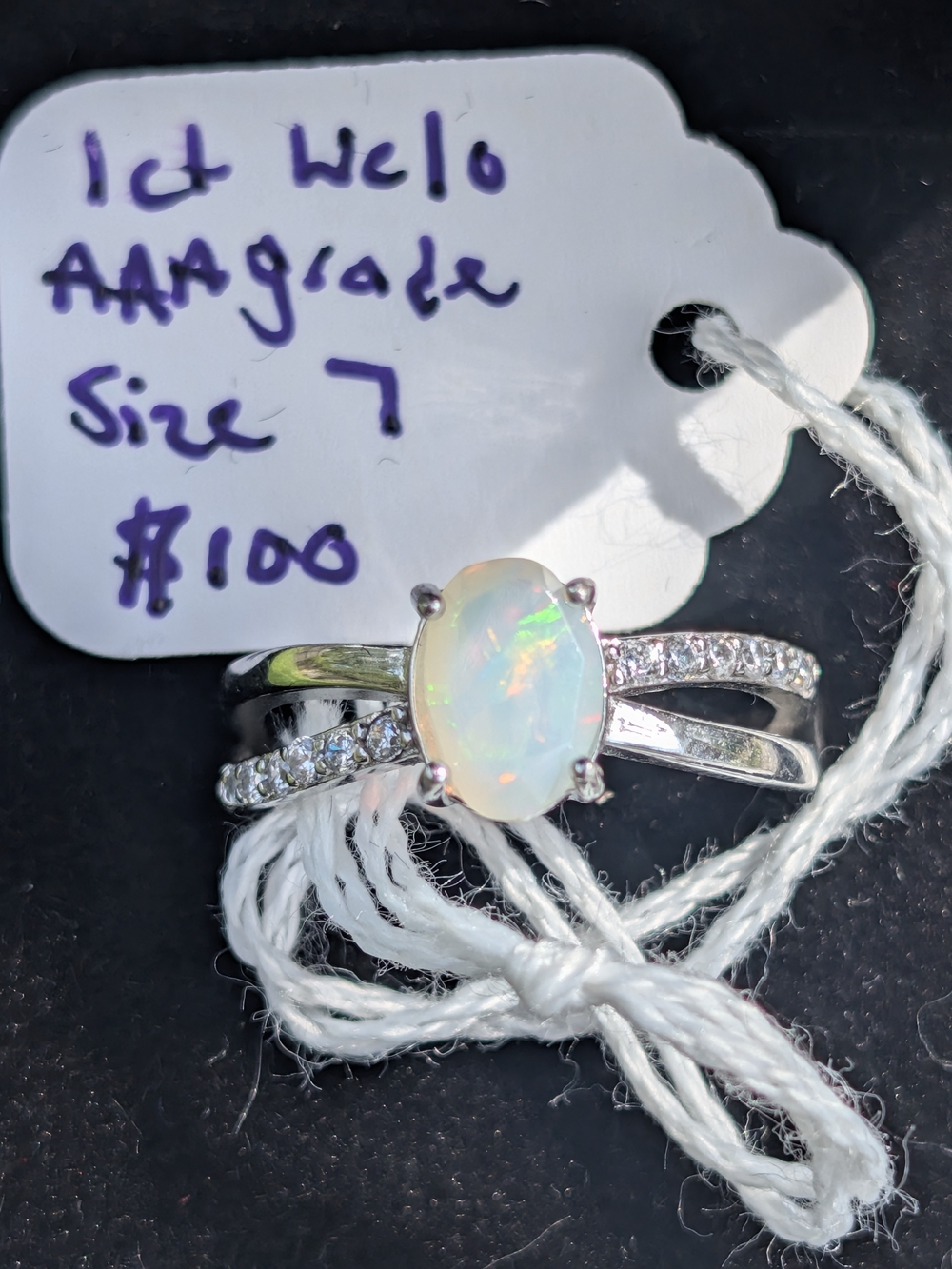 1ct Translucent AAA Ethiopian Welo Opal In Solid 925 Setting W/Cz Accent